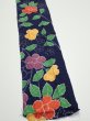 Photo4: 3P10z30  Japanese Kimono Silk  FABRIC Flower Navy 37.0x6.7 (4)