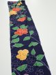 Photo5: 3P10z30  Japanese Kimono Silk  FABRIC Flower Navy 37.0x6.7 (5)