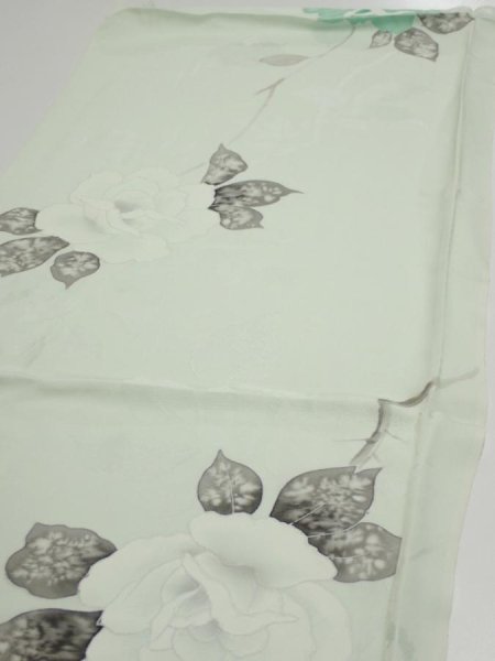 Photo3: 3P01z60  Japanese Kimono Silk  FABRIC Rose Mint white 41.7x14.4 (3)