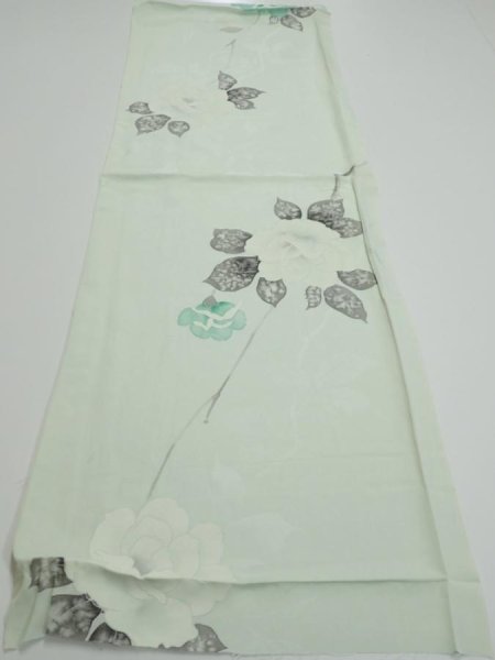 Photo5: 3P01z60  Japanese Kimono Silk  FABRIC Rose Mint white 41.7x14.4 (5)