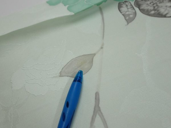 Photo7: 3P01z60  Japanese Kimono Silk  FABRIC Rose Mint white 41.7x14.4 (7)