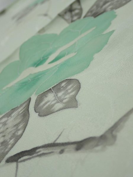 Photo4: 3P02z50  Japanese Kimono Silk  FABRIC Rose Mint white 42.1x14.4 (4)