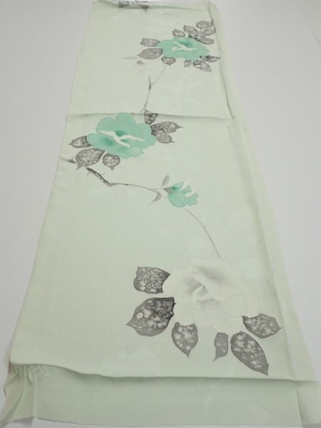 Photo5: 3P02z50  Japanese Kimono Silk  FABRIC Rose Mint white 42.1x14.4 (5)
