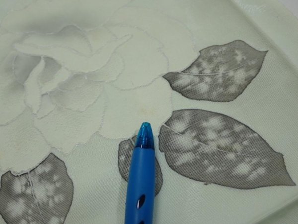 Photo6: 3P02z50  Japanese Kimono Silk  FABRIC Rose Mint white 42.1x14.4 (6)