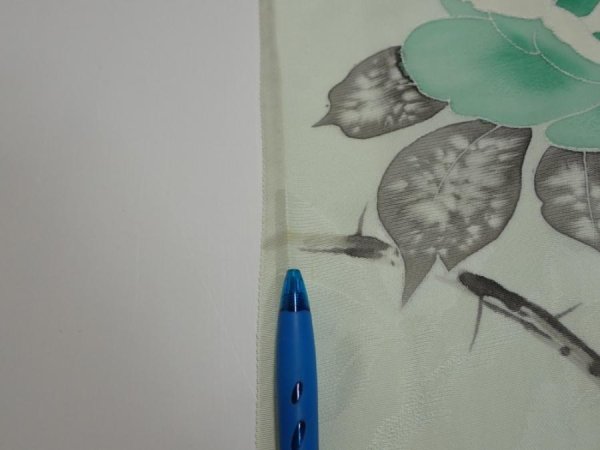 Photo8: 3P02z50  Japanese Kimono Silk  FABRIC Rose Mint white 42.1x14.4 (8)