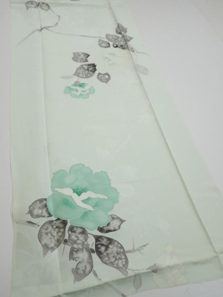 Photo2: 3P03z80  Japanese Kimono Silk  FABRIC Rose Mint white 61.8x14.4 (2)