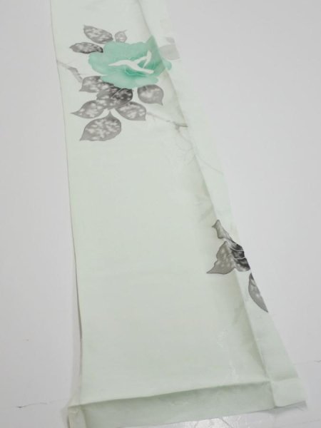 Photo2: 3P04z40  Japanese Kimono Silk  FABRIC Rose Mint white 54.3x7.7 (2)