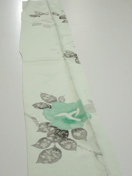 Photo3: 3P04z40  Japanese Kimono Silk  FABRIC Rose Mint white 54.3x7.7 (3)