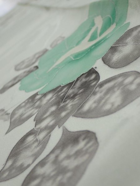 Photo4: 3P04z40  Japanese Kimono Silk  FABRIC Rose Mint white 54.3x7.7 (4)