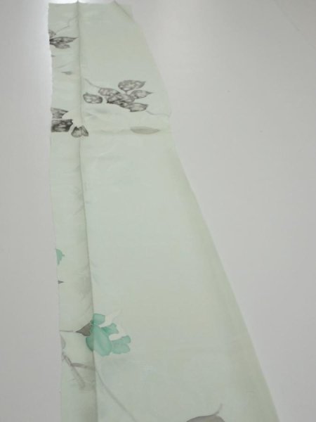 Photo3: 3P05z40  Japanese Kimono Silk  FABRIC Rose Mint white 54.7x7.7 (3)