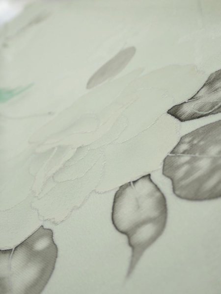 Photo4: 3P05z40  Japanese Kimono Silk  FABRIC Rose Mint white 54.7x7.7 (4)