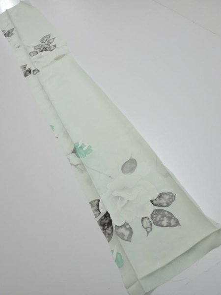 Photo5: 3P05z40  Japanese Kimono Silk  FABRIC Rose Mint white 54.7x7.7 (5)