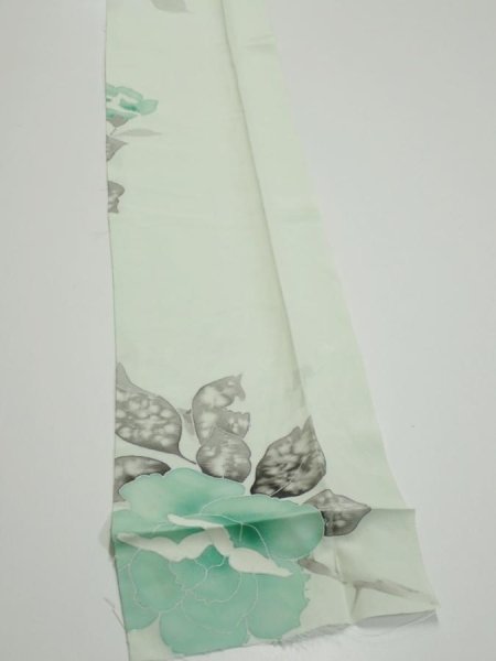 Photo2: 3P06z50  Japanese Kimono Silk  FABRIC Rose Mint white 75.6x6.7 (2)