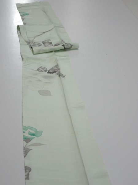 Photo3: 3P06z50  Japanese Kimono Silk  FABRIC Rose Mint white 75.6x6.7 (3)