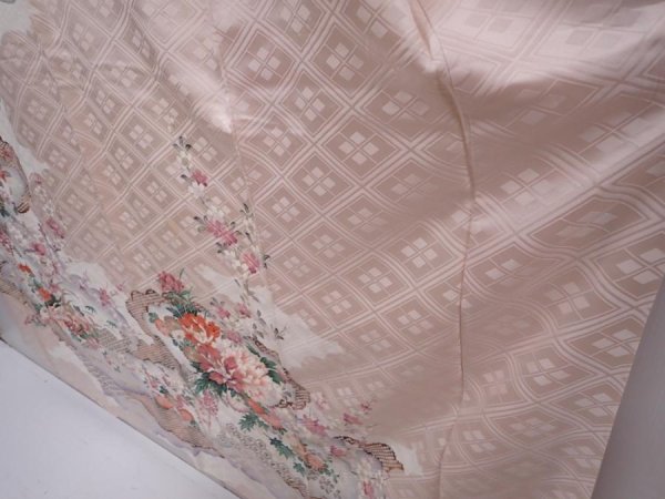 Photo4: 6109T12z1140 Vintage Japanese Kimono Silk FURISODE Flowers Ash pink (4)