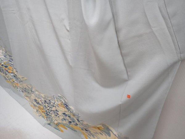 Photo4: 6109T14z1170  Japanese Kimono Silk Artst work IROTOMESODE Garden Dull light blue (4)