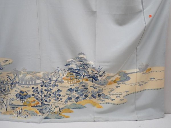 Photo7: 6109T14z1170  Japanese Kimono Silk Artst work IROTOMESODE Garden Dull light blue (7)