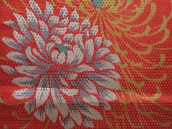 Photo4: 6109T01z380 Vintage Japanese Kimono Silk HAORI Chrysanthemum Orange-Red (4)