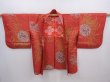 Photo5: 6109T01z380 Vintage Japanese Kimono Silk HAORI Chrysanthemum Orange-Red (5)