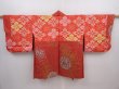 Photo6: 6109T01z380 Vintage Japanese Kimono Silk HAORI Chrysanthemum Orange-Red (6)