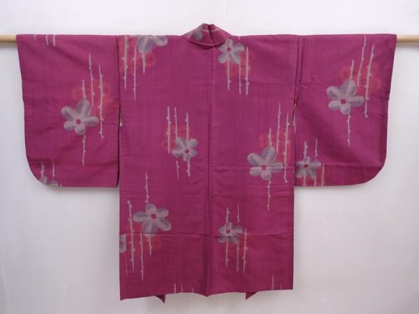 Photo1: 6109T02z500 Vintage Japanese Kimono Silk HAORI Flower Purple-Pink (1)