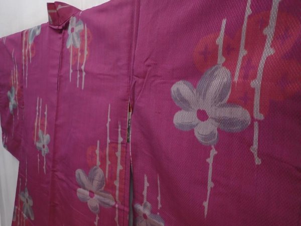 Photo2: 6109T02z500 Vintage Japanese Kimono Silk HAORI Flower Purple-Pink (2)