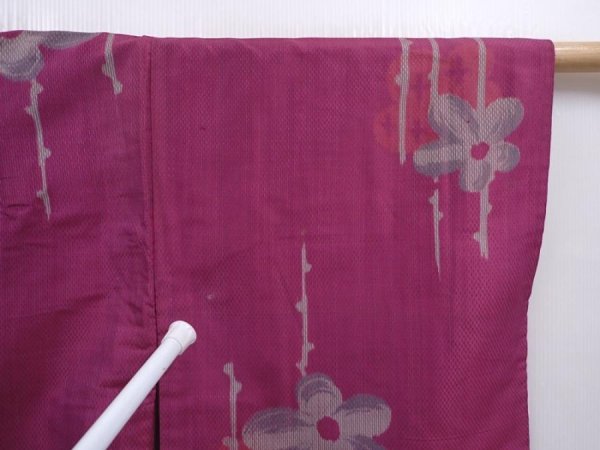 Photo6: 6109T02z500 Vintage Japanese Kimono Silk HAORI Flower Purple-Pink (6)
