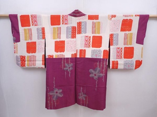 Photo7: 6109T02z500 Vintage Japanese Kimono Silk HAORI Flower Purple-Pink (7)