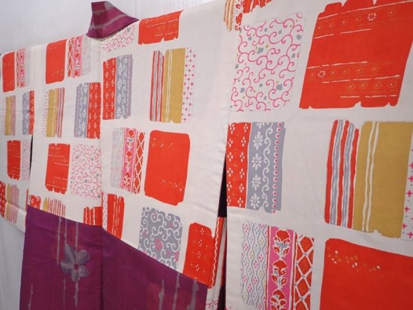 Photo8: 6109T02z500 Vintage Japanese Kimono Silk HAORI Flower Purple-Pink (8)