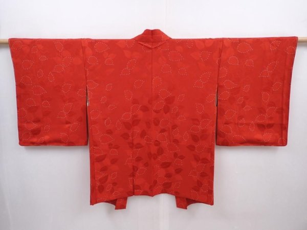 Photo1: 6109T03z580 Vintage Japanese Kimono Silk HAORI Leaf Dark red (1)