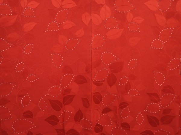 Photo3: 6109T03z580 Vintage Japanese Kimono Silk HAORI Leaf Dark red (3)