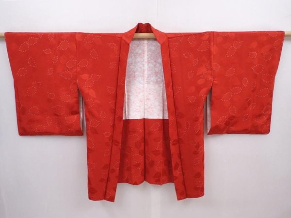 Photo5: 6109T03z580 Vintage Japanese Kimono Silk HAORI Leaf Dark red (5)