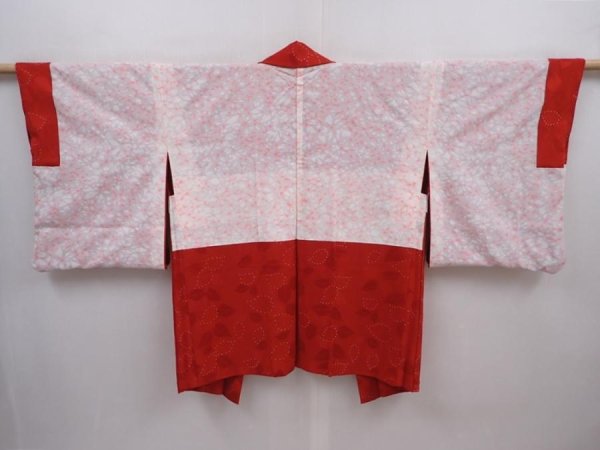 Photo6: 6109T03z580 Vintage Japanese Kimono Silk HAORI Leaf Dark red (6)