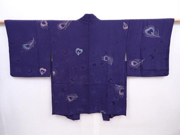 Photo1: 6109T04z580 Vintage Japanese Kimono Silk HAORI Peacock feather (1)