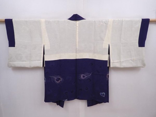 Photo6: 6109T04z580 Vintage Japanese Kimono Silk HAORI Peacock feather (6)