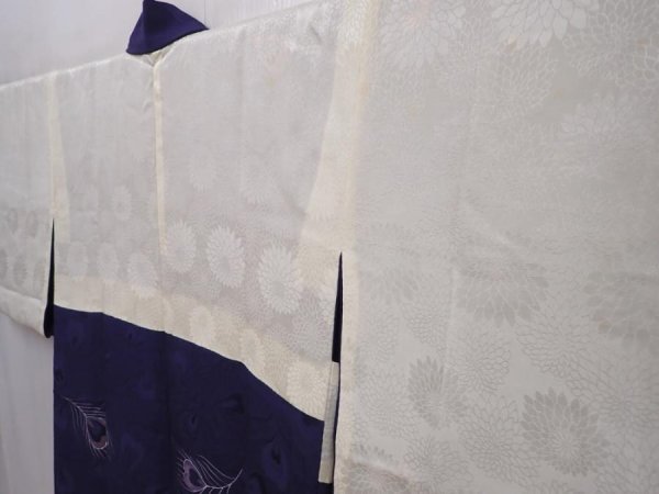 Photo7: 6109T04z580 Vintage Japanese Kimono Silk HAORI Peacock feather (7)