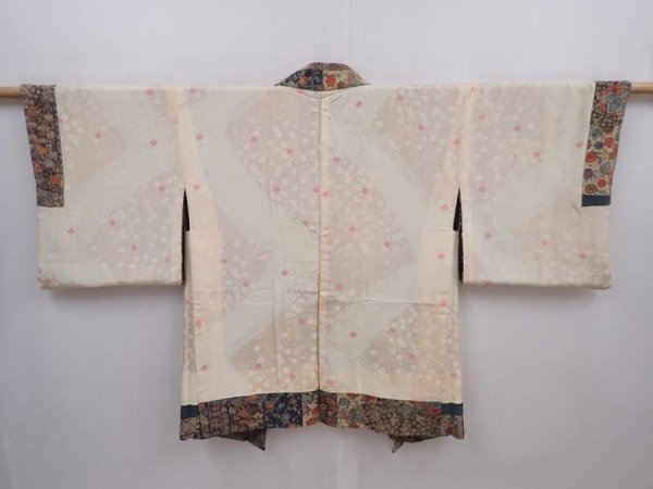 Photo6: 6109T05z540 Vintage Japanese Kimono Crepe Silk HAORI Flowers Bronw-Gray (6)