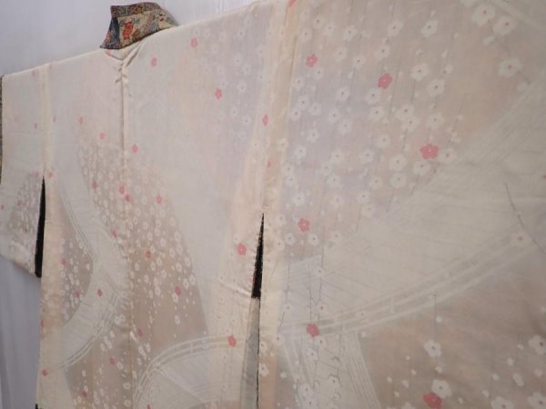 Photo7: 6109T05z540 Vintage Japanese Kimono Crepe Silk HAORI Flowers Bronw-Gray (7)