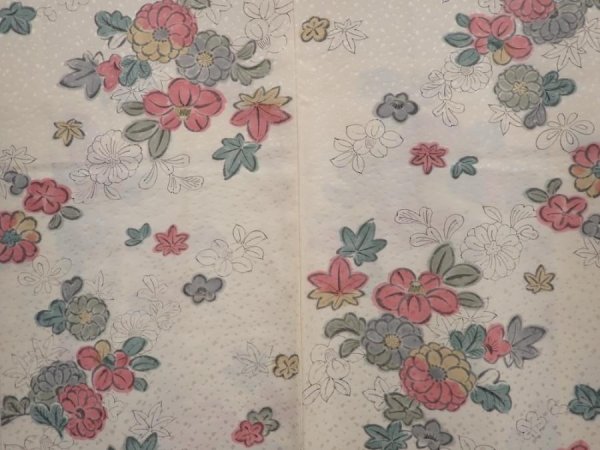 Photo3: 6109T06z500 Vintage Japanese Kimono Silk HAORI Flowers Off-white (3)