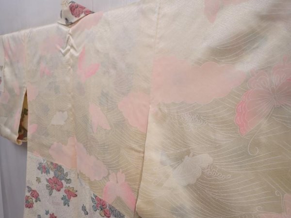 Photo7: 6109T06z500 Vintage Japanese Kimono Silk HAORI Flowers Off-white (7)