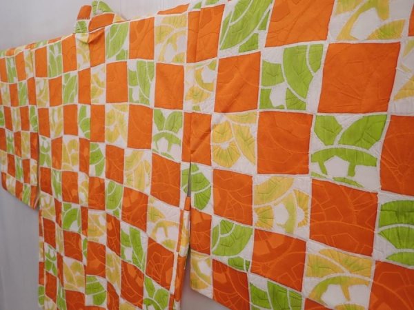 Photo2: 6109T07z590 Vintage Japanese Kimono Silk HAORI  Orange (2)