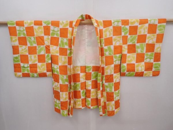Photo5: 6109T07z590 Vintage Japanese Kimono Silk HAORI  Orange (5)
