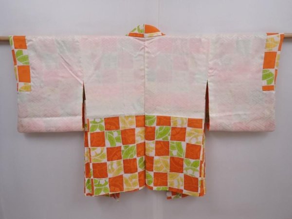 Photo6: 6109T07z590 Vintage Japanese Kimono Silk HAORI  Orange (6)