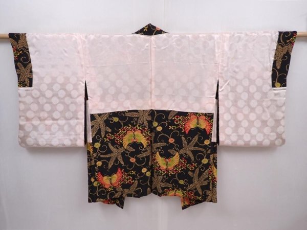 Photo6: 6109T08z570 Vintage Japanese Kimono Silk HAORI Butterfly Black (6)