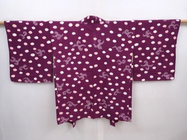 Photo1: 6109T09z460 Vintage Japanese Kimono Silk HAORI  Dark purple (1)