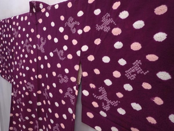 Photo2: 6109T09z460 Vintage Japanese Kimono Silk HAORI  Dark purple (2)