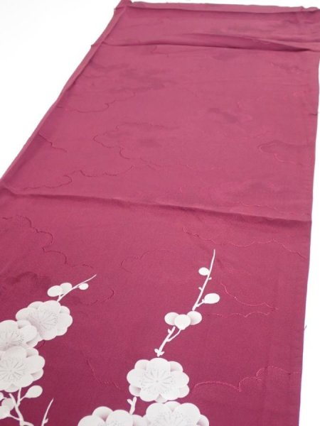 Photo3: 3i01z60  Japanese Kimono Silk  FABRIC Plum branch Wine red 43.3x14.4 (3)