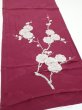 Photo2: 3i02z60  Japanese Kimono Silk  FABRIC Plum branch Wine red 42.9x14.4 (2)