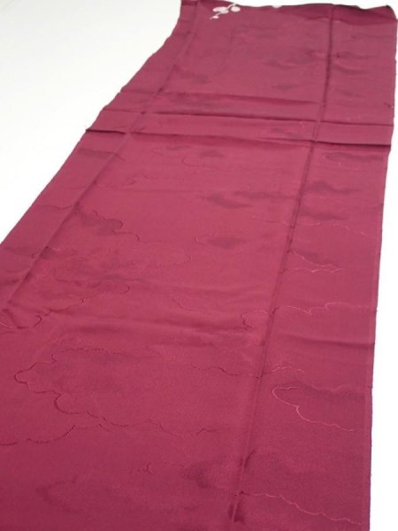 Photo3: 3i03z90  Japanese Kimono Silk  FABRIC Plum branch Wine red 67.7x14.4 (3)