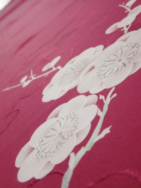 Photo4: 3i03z90  Japanese Kimono Silk  FABRIC Plum branch Wine red 67.7x14.4 (4)